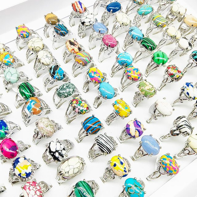 OWLMS Ringe, Naturstein, Legierung, Silber, Damen, Bohemian - Bild 1