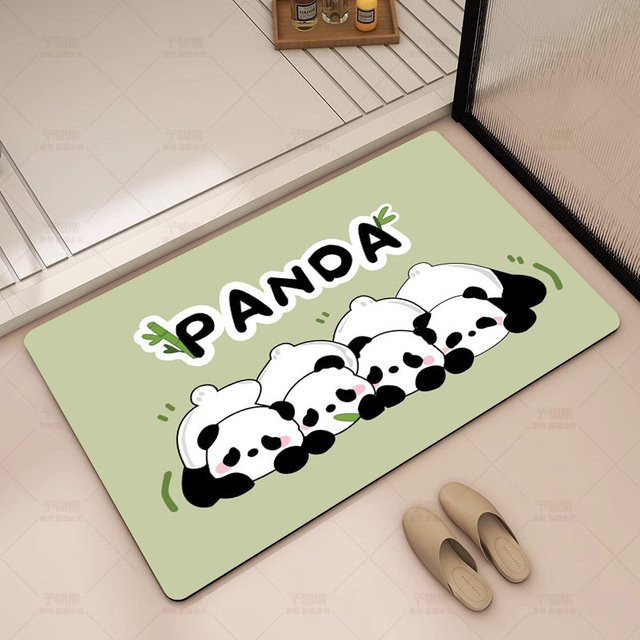 Vikama Panda Cartoon Saugfähige Badezimmer Matte, Rutschfest, Farbe: Armeegrün, B/T: 60 x 40 cm - Bild 1