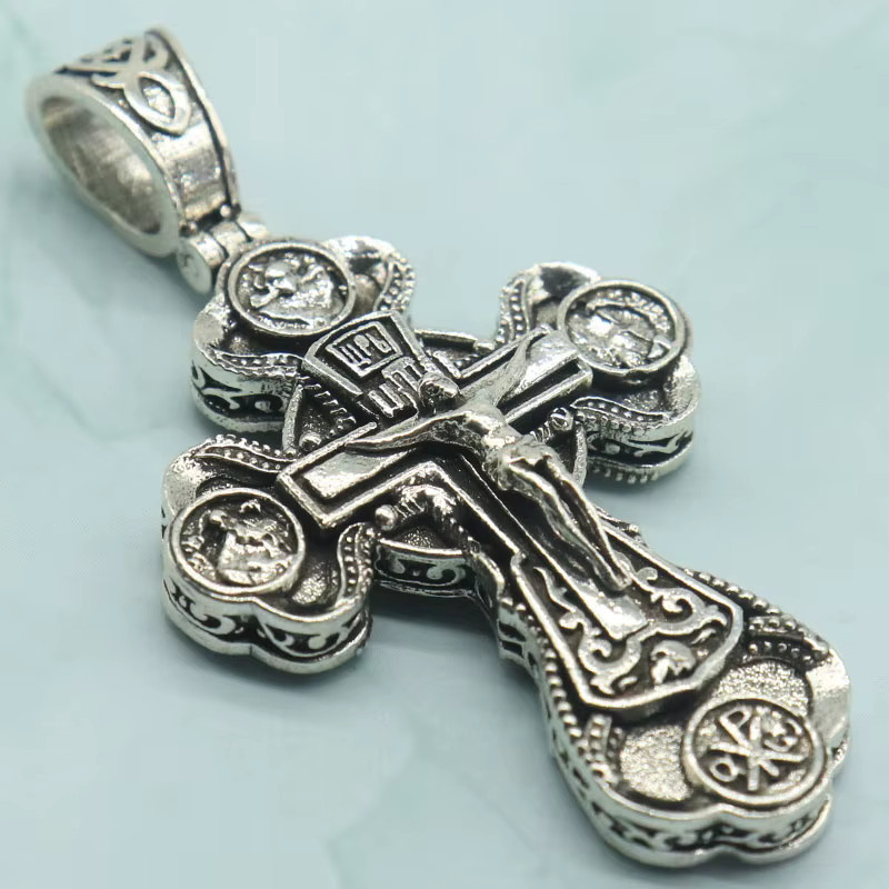 SheCrown Anhänger Edelstahl, Silber, Orthodoxes Kreuz, Dreifaltigkeit - Bild 2