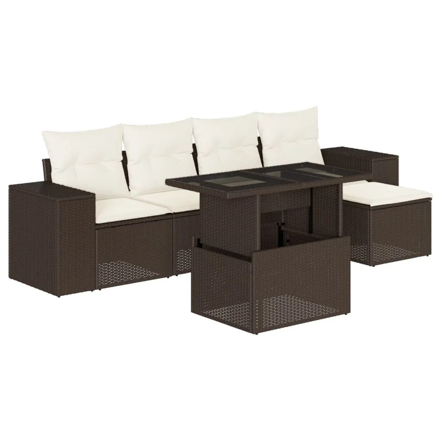 vidaXL 6-teilige Garten-Sofagarnitur aus braunem Poly-Rattan mit cremeweißen Kissen - Bild 2