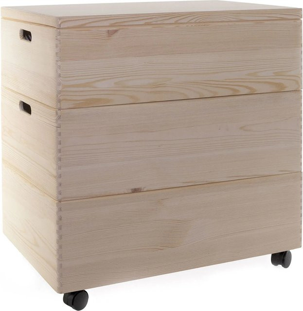 HolzFee Trio Holzkiste Set aus 3 Allzweckkisten aus Kiefernholz mit Deckel und Rollen, Farbe: Natur/Beige, B/T/H: 59 x 40 x 65 cm - Bild 1