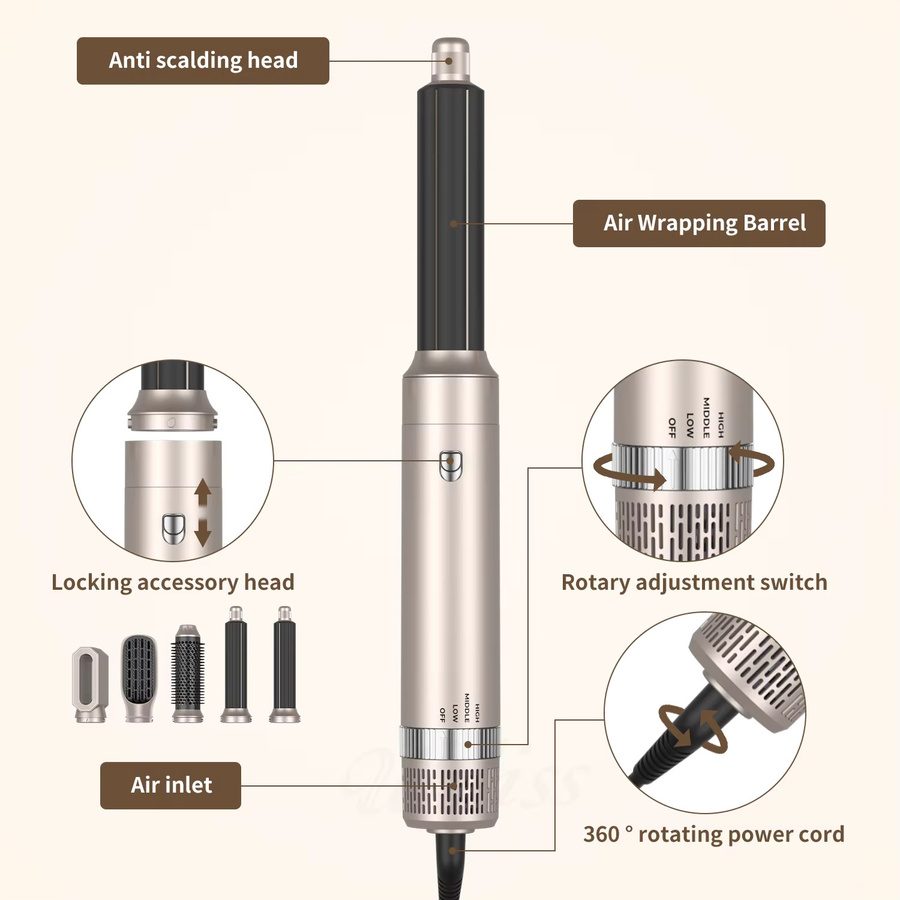 UKLISS 5-in-1 Haarstyler Heißluftbürste, Schwarz-Silber, Unisex - Bild 3