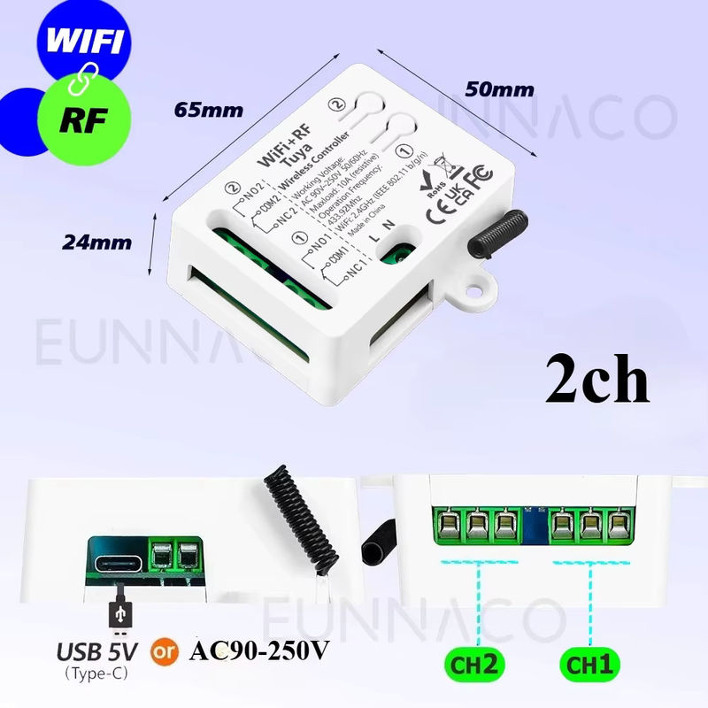 EUNNACO Smart Switch Tuya WiFi RF 2-Kanal Trockenkontaktrelais in Weiß für Google Home und Amazon Alexa - Bild 3