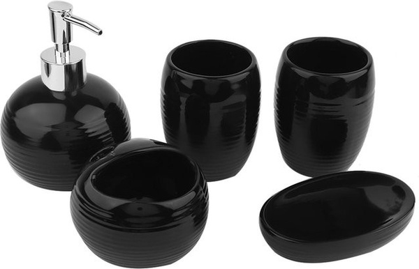 5-teiliges Badezimmer-Set aus Keramik von DIYelecs in Schwarz mit Seifenspender, Zahnbürstenhalter und Seifenschale
