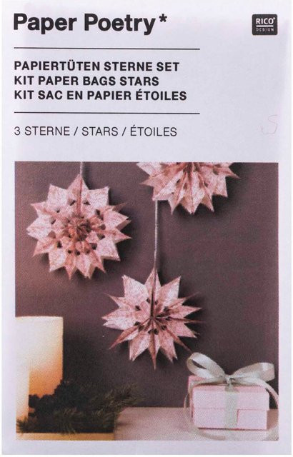 Rico Design Paper Poetry Bastelset Papiertüten-Sterne Jolly Christmas in Rosa - Bild 1