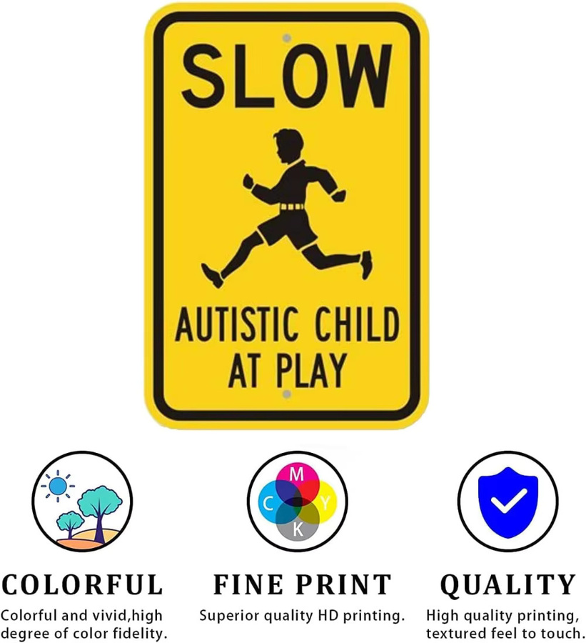 HELLOYOUNG Warnschild Aluminium Gelb Vorsicht Kind mit Autismus B/H: 30,0 x 20,0 cm - Bild 3