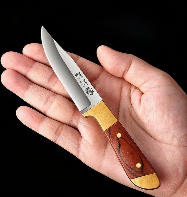 PTIEB Mehrzweck-Taschenmesser als Paring Knife in Rot und Braun mit Holzoptik für Outdoor, Camping und Grillen - Bild 1