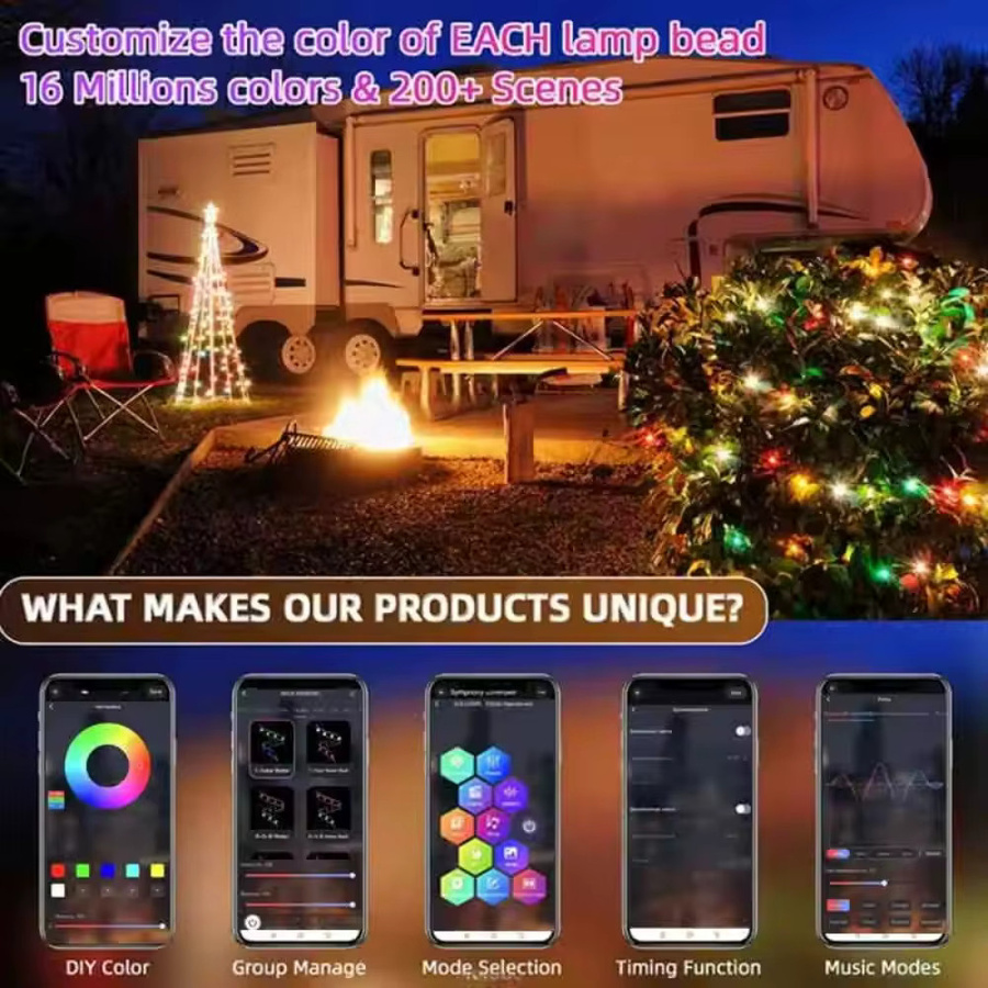 RGBIC LED Bluetooth Lichterkette mit USB-Anschluss für Weihnachtsbaum, Party und Hochzeit in Multicolor - Bild 4