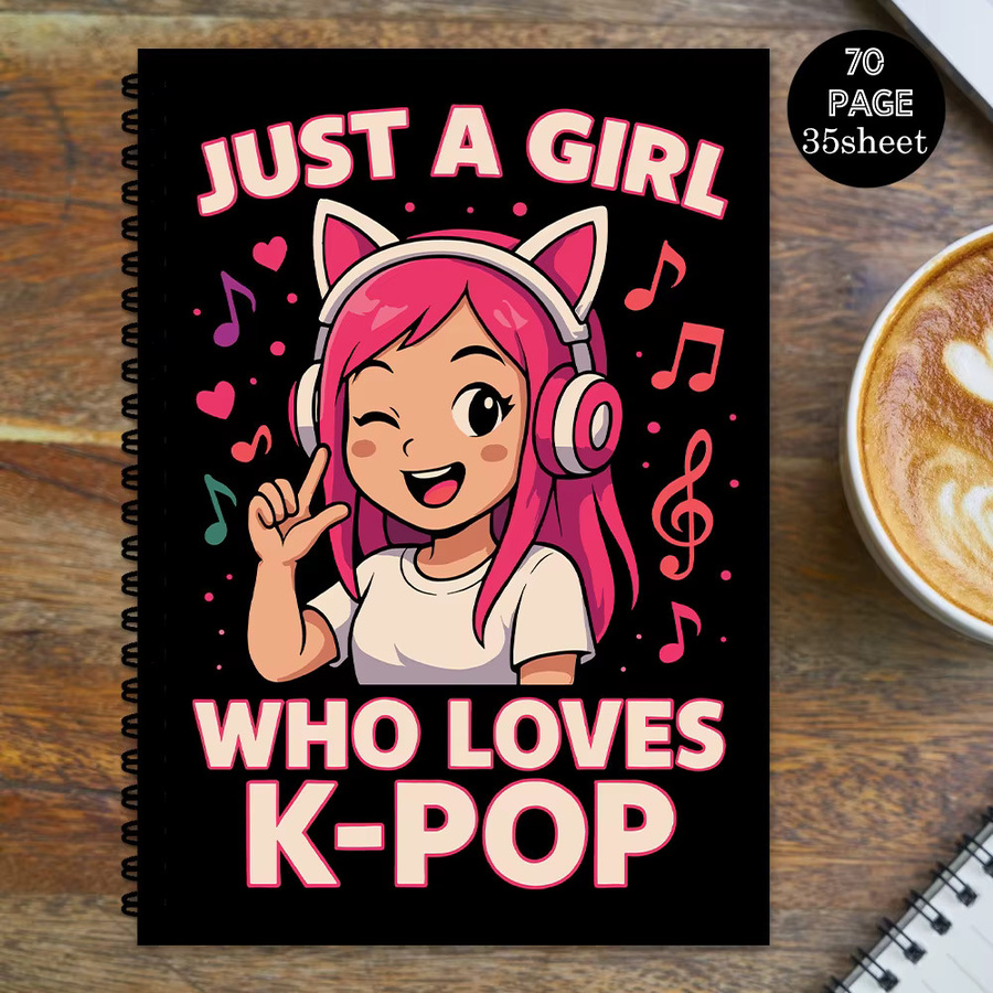 Spiral-Notizbuch mit Katzenohren im K-Pop-Stil, Schwarz, A5, liniertes Softcover aus Papier und Karton - Bild 4