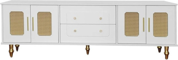 PXloue Lowboard TV-Schrank Weiß mit Goldgriffen und geriffelten Türen im Retro-Design, B/T/H: 177 x 38 x 55,5 cm