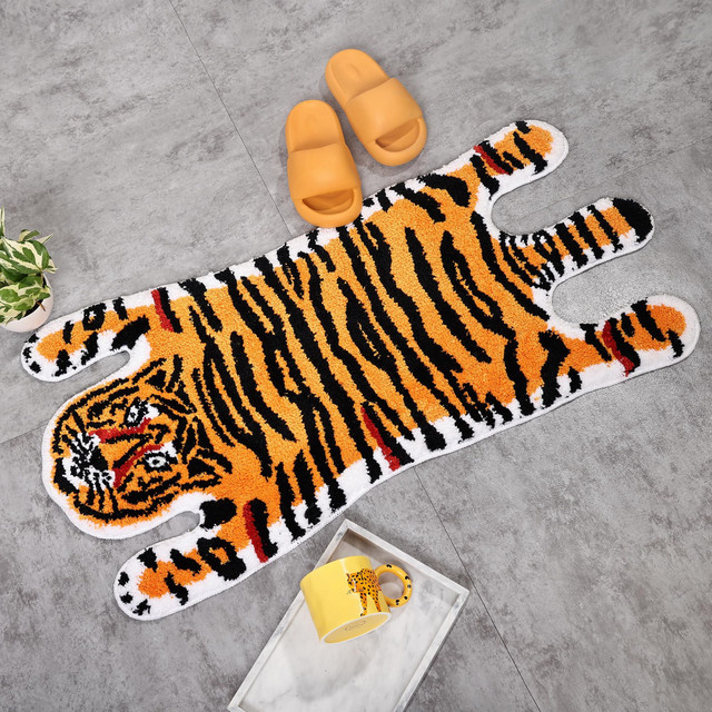 VIKAMA Badezimmermatte mit Cartoon-Tiger-Design, rutschfest und saugfähig, orange - Bild 1