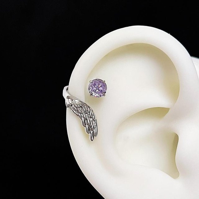 Ohrringe Flügel-Ohrknochennagel, Silber, Zirkonia, Damen - Bild 1