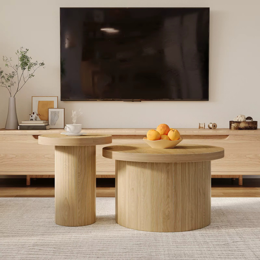 Anajqaqia 2er-Set Couchtisch Nesting Set, runde Beistelltische in Wood color, B/T/H: 66 x 66 x 40 cm und 40 x 40 x 46 cm - Bild 3