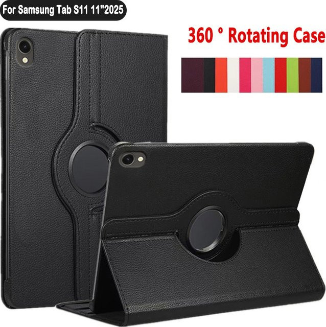 Samsung Galaxy Tab S11 11 Zoll Schutzhülle mit 360 Grad rotierbarem Stand aus PU Leder in Blau und Schwarz - Bild 1