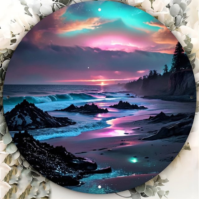 Potdemiel Retro-Meereslandschaft Wandkunst aus Metall mit Sonnenuntergangs-Strandszene, B/B/B: 20,3 x 20,3 x 20,3 cm, Mehrfarbig - Bild 1