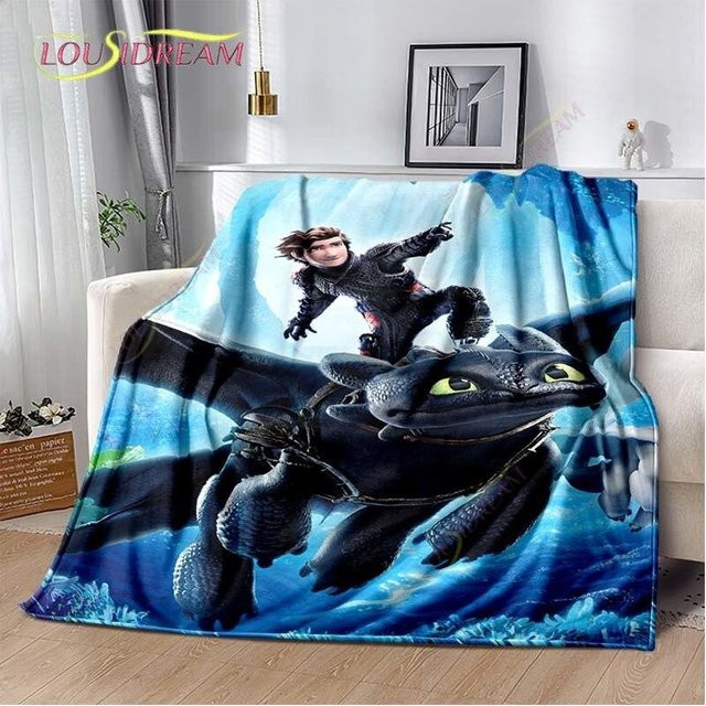 YangJOJO Flanelldecke Cartoon Wie man einen Drachen trainiert, Blau, B/B: 75 x 90 cm - Bild 1