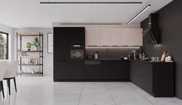 Winkelküche SIENA + ARONA Eckküche in Kaschmir und Schwarz, modern und matt, B/T/H: 350 x 290 cm - Bild 1