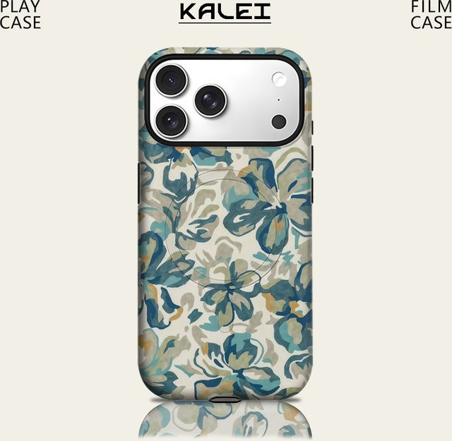 Potdemiel Robuste Handyhülle mit Blumenmuster in Türkisblau für iPhone 17 16 15 14 13 Pro Max Plus mit Magnetfunktion - Bild 1