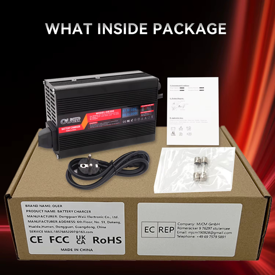 OUER LiFePO4 Batterie Ladegerät mit OLED Display und Aluminium Gehäuse, 87,6 V 3,5 A Schnellladegerät für 24S 76,8 V LiFePO4 Batterien, Schwarz - Bild 5
