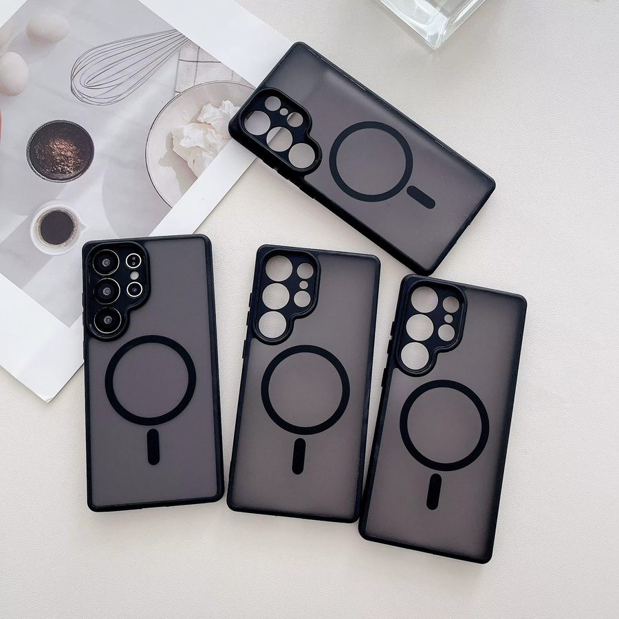 Magnetische matte Handyhülle für Samsung Galaxy S24 Ultra, S24FE und S24+ in Schwarz mit Linsenschutz und kabelloser Ladefunktion - Bild 2
