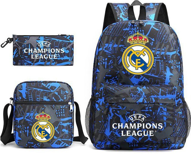 3-teiliges Schulrucksack-Set in Blau aus Oxford-Stoff mit großem Fassungsvermögen inklusive Federmäppchen und Schultergurt - Bild 1