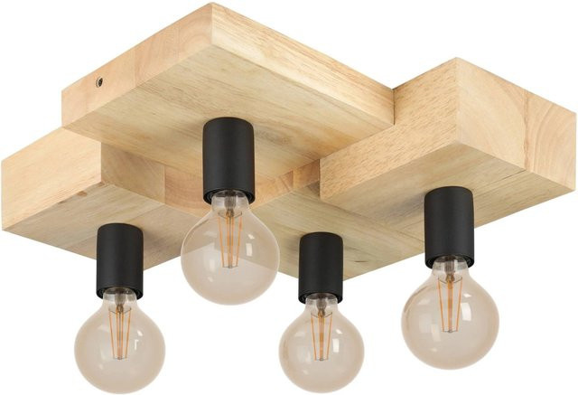 Eglo Deckenleuchte Halkin 4-flammig aus Gummibaumholz in Braun und Schwarz, B/T/H: 40 x 40 x 14 cm - Bild 1