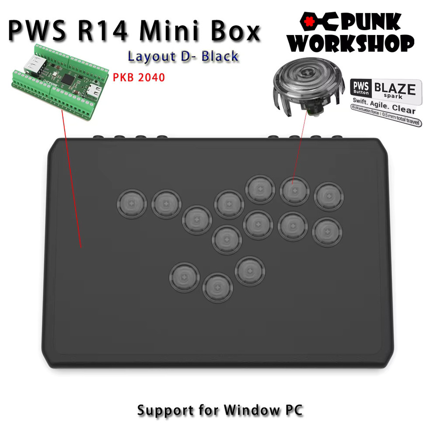Punk Workshop Mini Box PWS R14 Shuto Edition Hebelloser Controller für PC und PS5 mit PWS Blaze Spark Tasten für Fighting Games - Bild 4