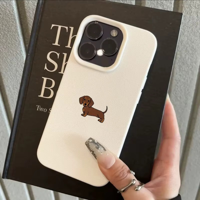 Handyhülle mit braunem Dackelmuster für iPhone 11 bis iPhone 17 Pro Max und weitere Modelle, weiche TPU-Abdeckung in Braun und Grau - Bild 3