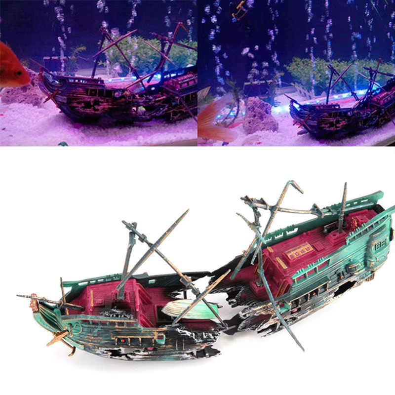 Otmagelu Aquarium Dekoration Versunkenes Segelschiff Wrack in Schwarz und Multicolour - Bild 2