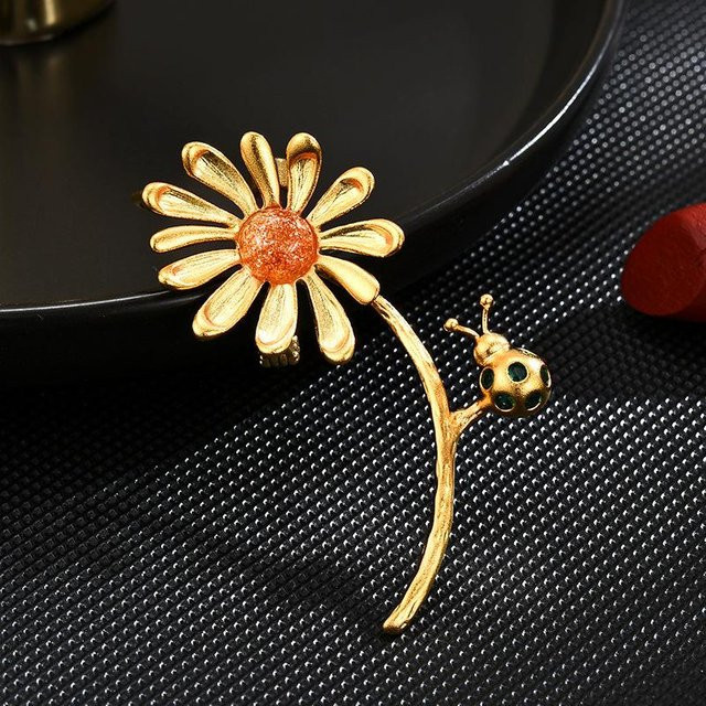 YIRAN Brosche Sonnenblume Marienkäfer, Damen, beige - Bild 1