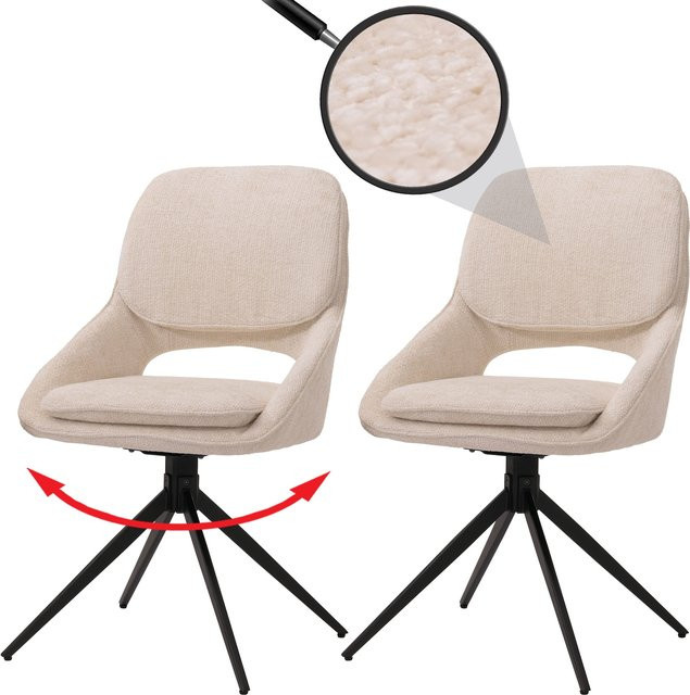 2er-Set MCW Esszimmerstuhl N73 in Beige mit drehbarer Auto-Return Funktion und Textil Chenille Stoff - Bild 1