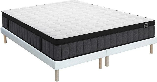 Vente-unique Bettgestell Tolca mit Matratze und Lattenrost, Hybrid-Modell mit Stoffbezug, Weiß, B/T: 200 x 200 cm - Bild 1