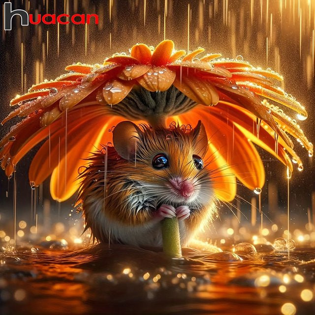 Huacan Diamantgemälde Eichhörnchen und Hamster mit Blumen als Diamantmosaik in Mehrfarbig, B/B/H: 20 x 20 x 20 cm - Bild 1