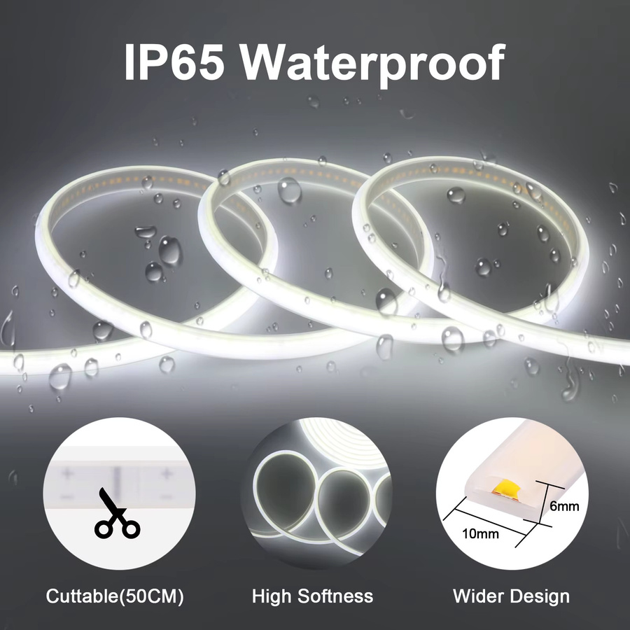 HEGEHE COB LED Streifen Wasserdicht mit Netzanschluss, Weiß, Flexibles Neon Licht für Garten und Home Decor - Bild 2