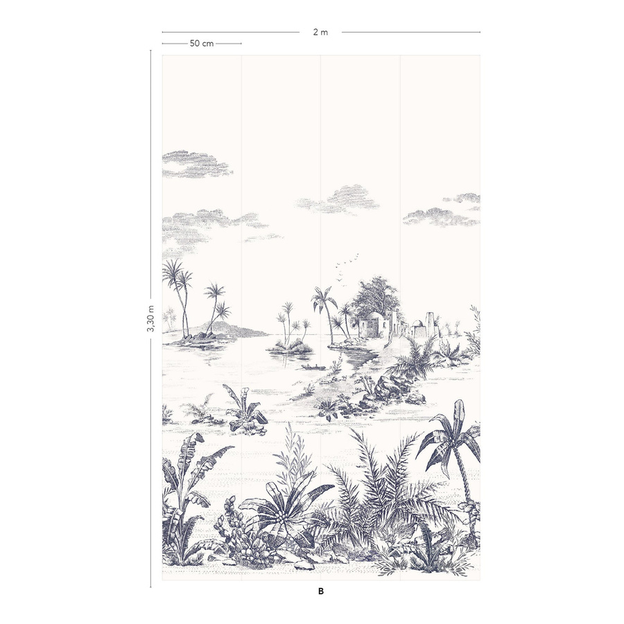 Isidore Leroy Mural Wallpaper Vues d Orient Blau Panel B mit Stadtlandschaft und floralen Elementen - Bild 1