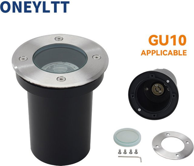 ONEYLTT LED Bodenleuchte für Außenbereiche, wasserdichte Einbauleuchte aus Edelstahl und Aluminium mit GU10 Fassung, Schwarz - Bild 1