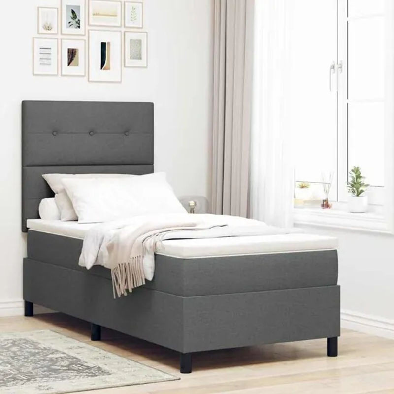 vidaXL Boxspringbett mit Matratze in Grau und Anthrazit aus Stoff, B/T/H: 80 x 200 x 128 cm - Bild 1