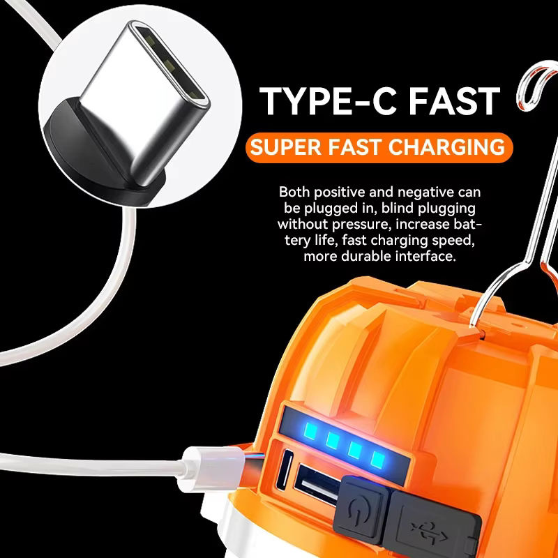LONGRIVER 500 W LED-Campinglaterne, USB wiederaufladbare tragbare Lampe mit Leistungsanzeige und Haken, weißes Notlicht für Outdoor und Angeln - Bild 5