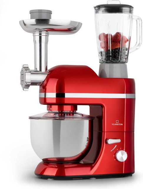 Klarstein Lucia Elegance Küchenmaschine mit Mixer und Fleischwolf in Rot aus Edelstahl, 1800W, BPA-frei - Bild 1