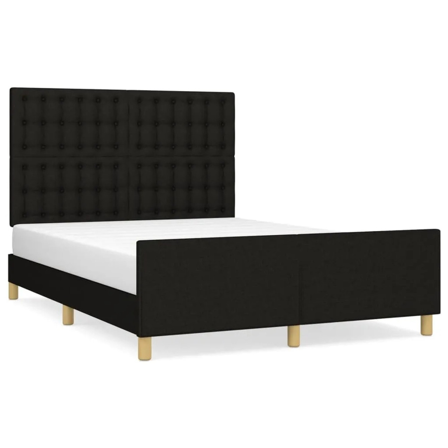 vidaXL Bettgestell mit Kopfteil in Schwarz aus Stoff und Holz, B/T/H: 140 x 190 x 128 cm - Bild 2