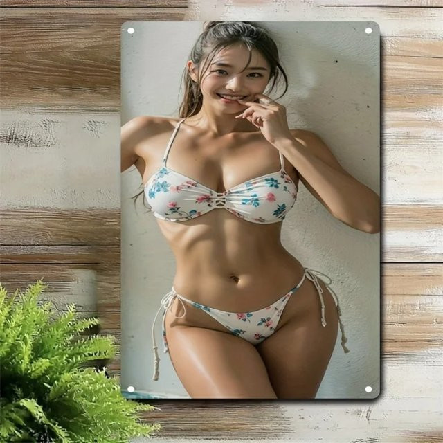 CIFBUY Metallschild Wanddekoration Damen-Bikini mit weißen Blumen in Weiß - Bild 1