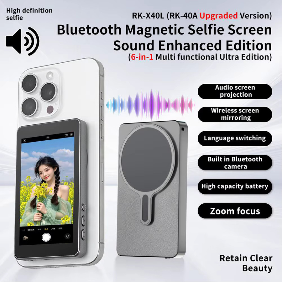 Magnetischer kabelloser Selfie-Monitor für iPhone und Android, 3,94 Zoll HD-Erweiterungsdisplay für Rückkamera, Vlog und Live-Videoaufzeichnung, Grau - Bild 5