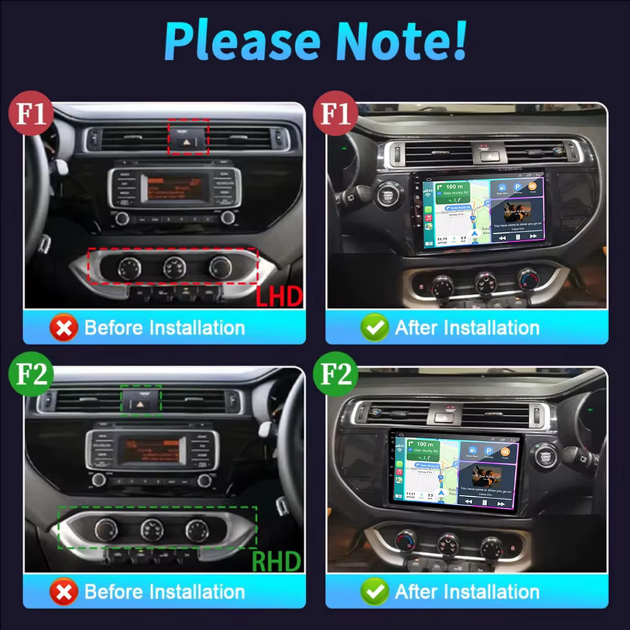 Android 16 Multimedia-Autoradio für Kia RIO 4 K3 2015 - 2017 mit GPS-Navigation, Carplay, QLED-Display und 360-Grad-Kamera Unterstützung in Schwarz - Bild 2