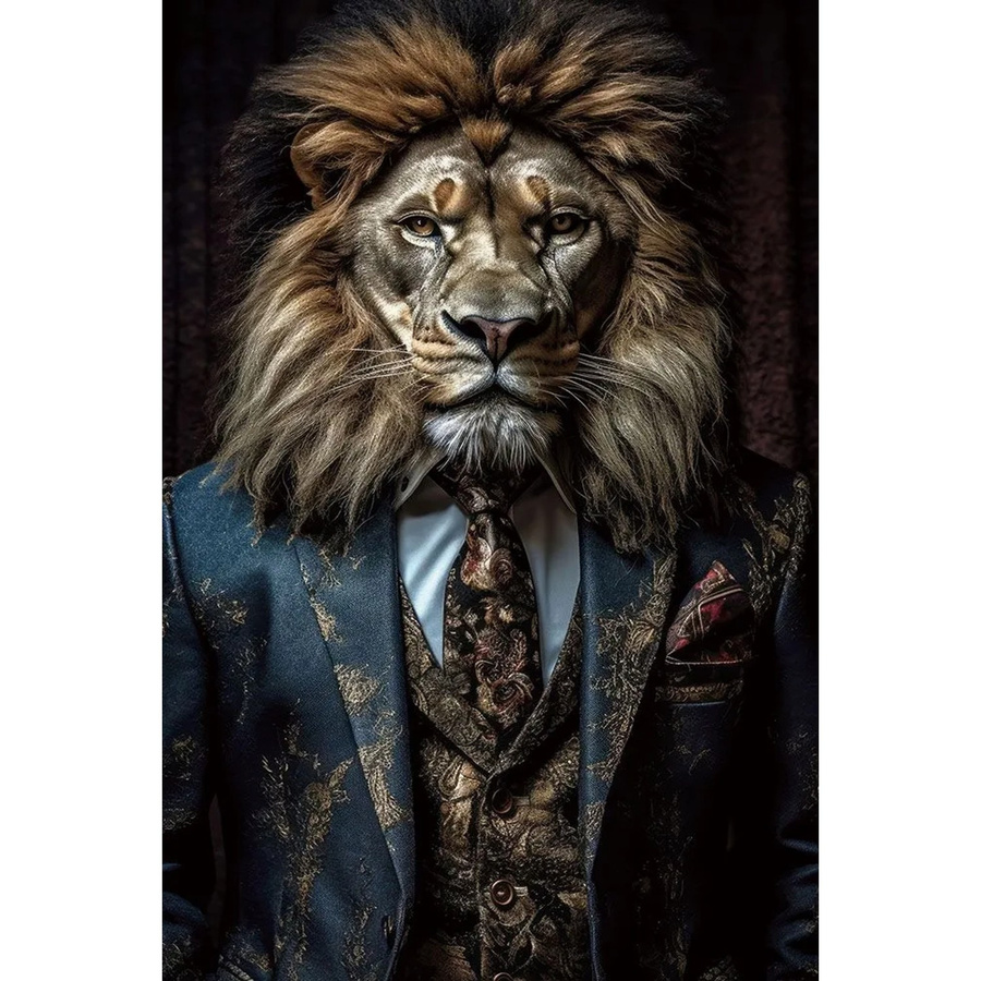 Art Universe Glasbild Lion's Club mit abstrakter Tierillustration in Blau und Multicolour, Breite: 80 cm, Höhe: 120 cm - Bild 2