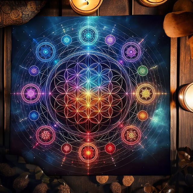 LVJIA Tarot-Tischdecke mit Mandala Blume des Lebens in Multicolor als spirituelles Altartuch für Meditation und Wahrsagerei - Bild 1