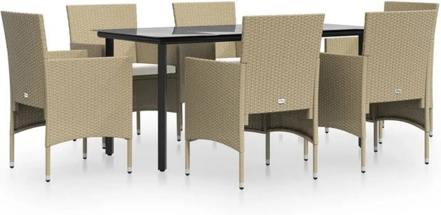 vidaXL 7-teilige Garten-Essgruppe aus PE-Rattan mit Kissen in Beige und Schwarz - Bild 1