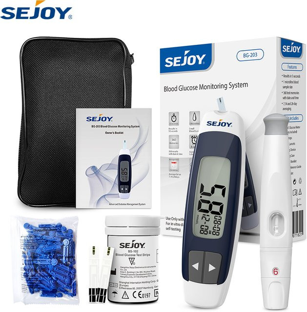 Sejoy Blutzuckermessgerät Diabetes-Testkit in Weiß mit Teststreifen und Lancetten - Bild 1