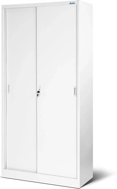 Jan Nowak Aktenschrank KUBA mit Schiebetüren aus Stahl in Weiß, H x B x T: 185 x 90 x 40 cm - Bild 1