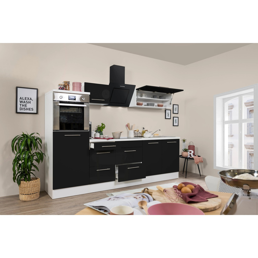 Respekta Premium Küchenzeile Hochbau modern in Schwarz Hochglanz und Weiß mit Soft-Close-Türen, B/T/H: 270 x 54 x 91 cm - Bild 2