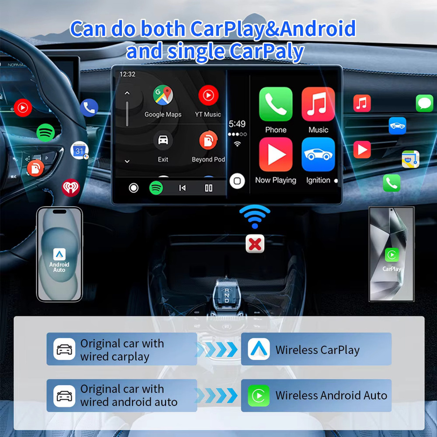 WOOBOOBOX 2-in-1 CarPlay und Android Auto Adapter, kabelloser Dongle mit 5.8G WLAN, Farbe: Weiß - Bild 4